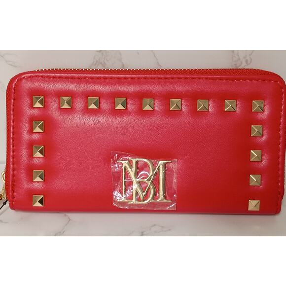 BADGLEY MISCHKA Red Vegan Leather Wallet with Gold Studs - NEW - Picture 1 of 4